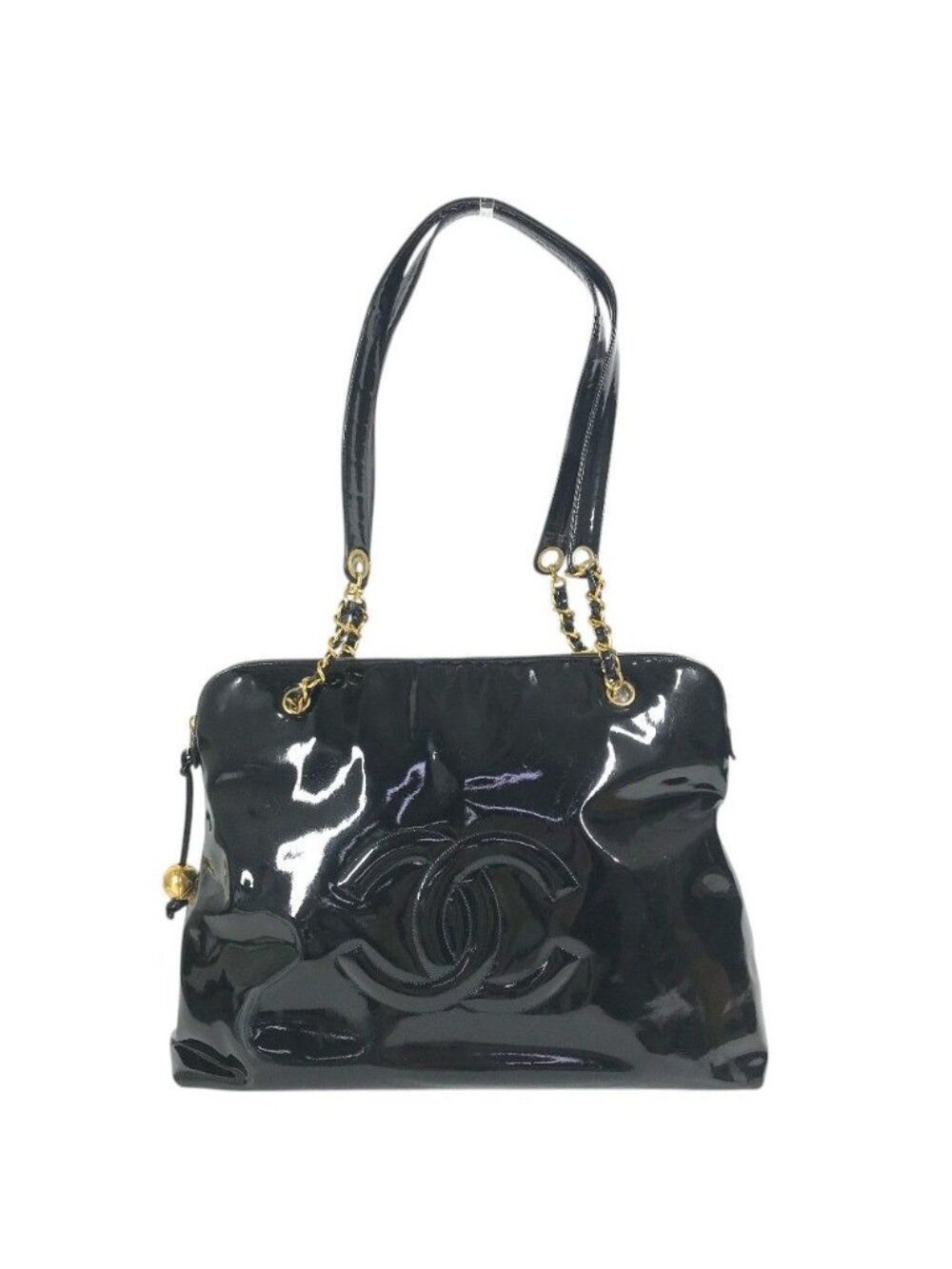 Chanel Shoulder Bag Logo CC Vintage Patent Black